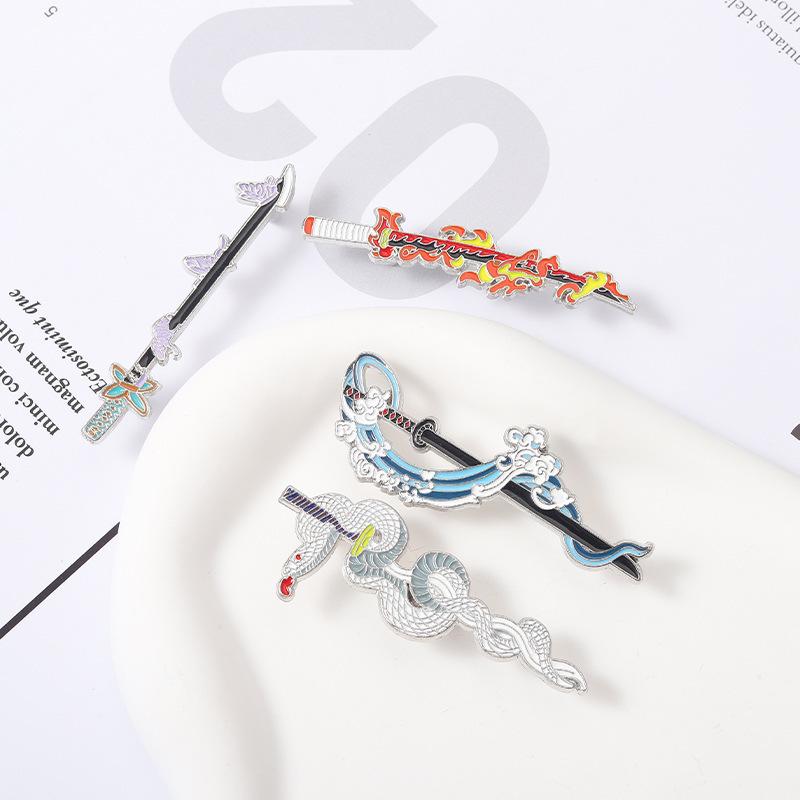 Demon Slayer Sword Pins Kimetsu No Yaiba Metal Katana Anime Accessories Badge Shinobu Brooches Tanjirou Enamel Backpack Pin Gift