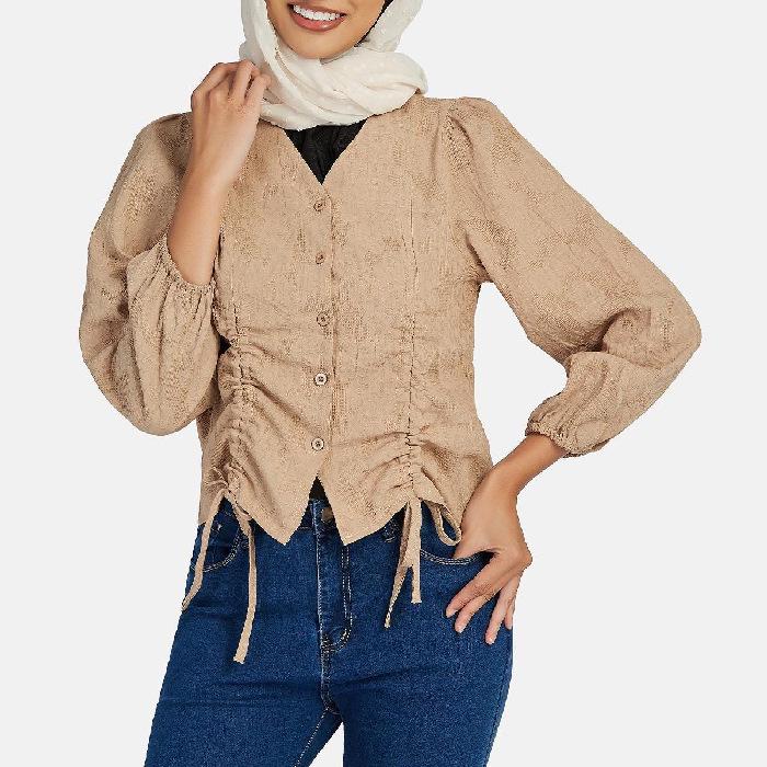 

2022 Лето Французский Ретро Шик Женская Короткая Рубашка Medium хаки