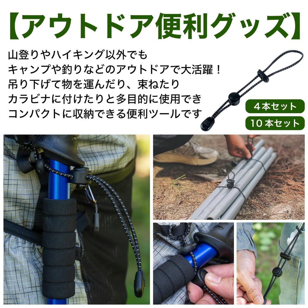 RONGUI Trekking Pole Holder, Backpack, Walking Pole Fixing Strap, Cane Strap, Set of 4 or 10 (10 Reflective Black)