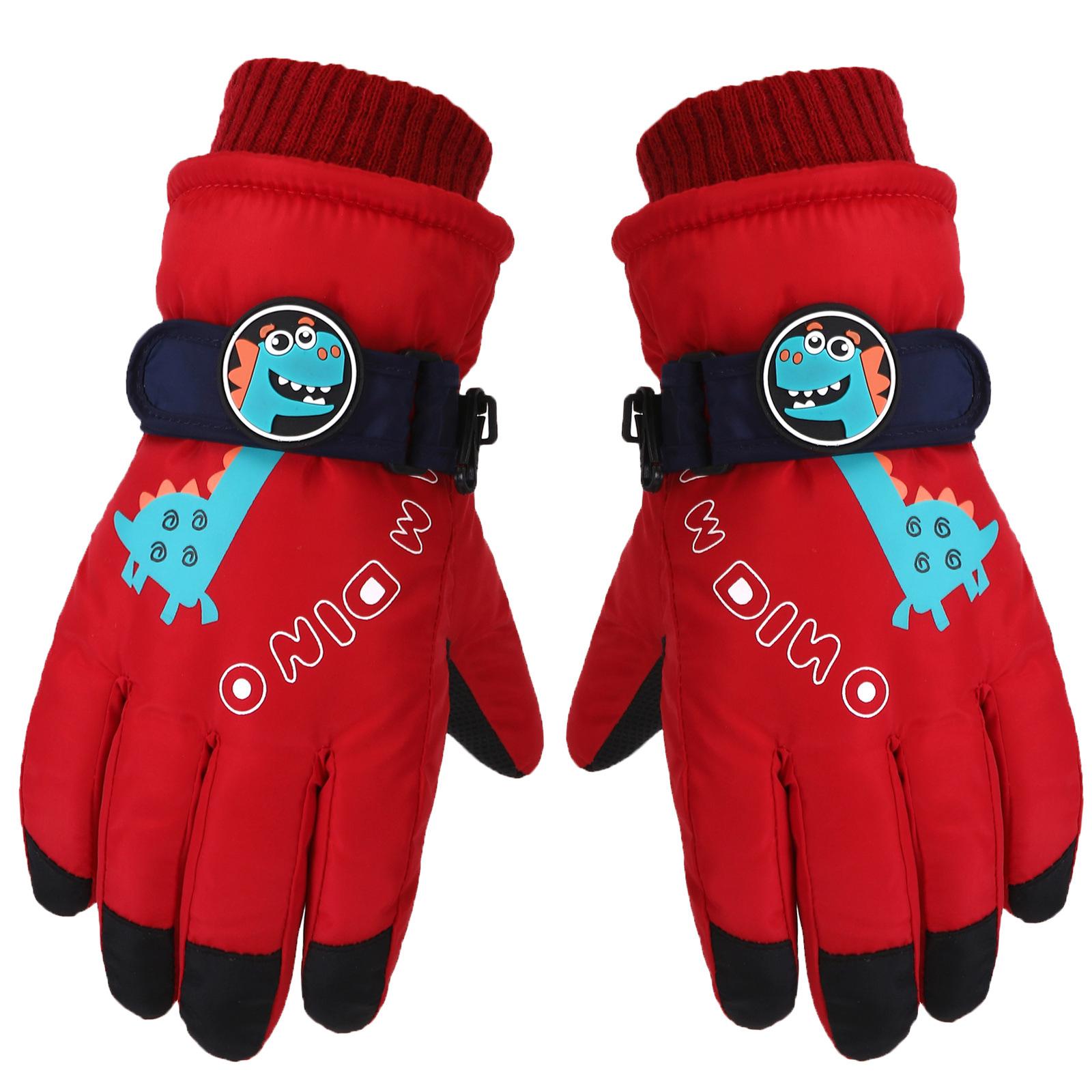 

Children s Ski Gloves Cartoon Cute Winter Outdoor Skiing Cycling Warm And Wear Resistant One Size красный