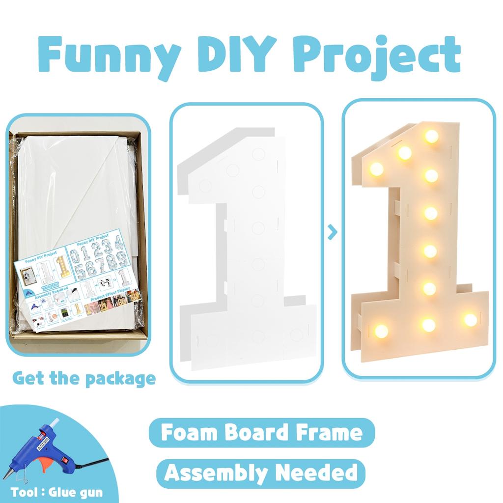 91,5CM Riesige LED-Zahlen-Lichtrahmen 1. Geburtstag Party Dekoration Kinder Hochzeit 30. 50. 60. Geburtstag Partyzubehör Babyparty