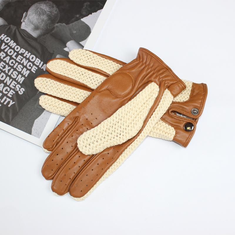 New Men's Sheepskin Gloves Outdoor Riding Fashion Touch Screen Splicing Knitted Unlined Spring Driving Gloves Autumn