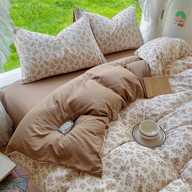 Patru Seturi de Lenjerie de Pat Mică și Proaspătă, Cearșafuri Prietenoase cu Pielea și Respirabile, Fețe de Plapumă, Fețe de Pernă