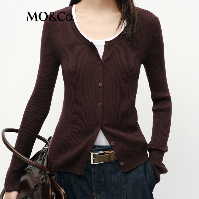 MO&Co. Merino Wool Slim Fit Knit Cardigan