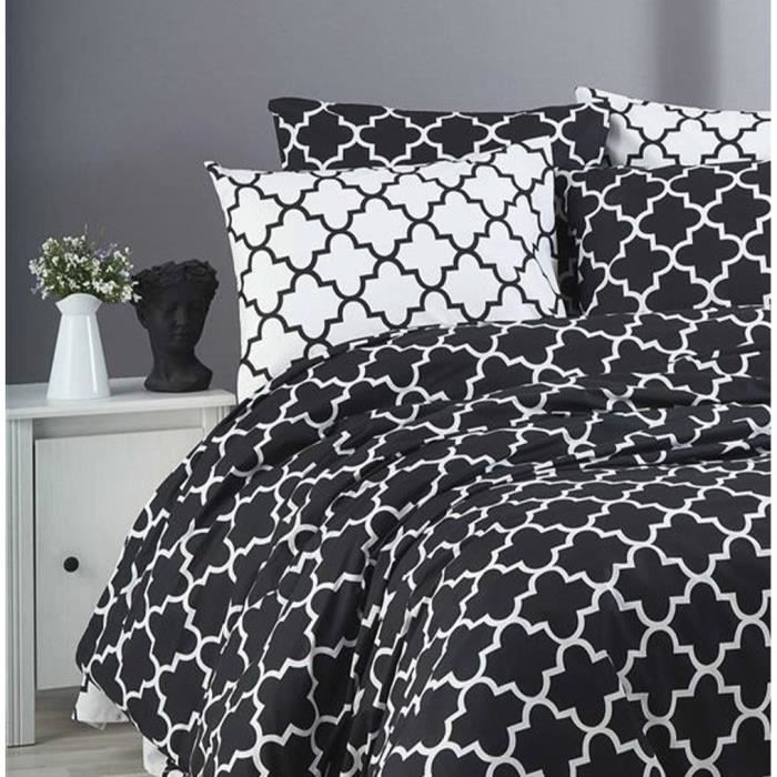 Parure de lit - 1 housse de couette 220 x 240 cm + 2 taies d'oreiller 60 x 60 cm - 100% coton renforcé - Noir