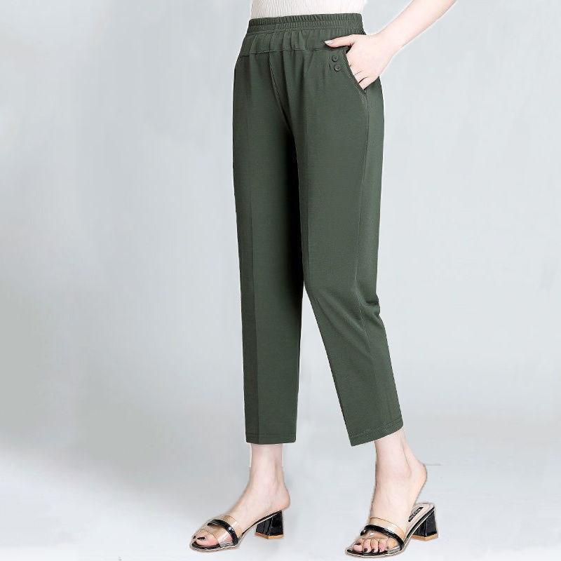 Ice Silk Thin Women Pants Elastic High Waist Office Lady Straight Wide Leg Trousers Simple Casual Loose Long Work Pants Slacks