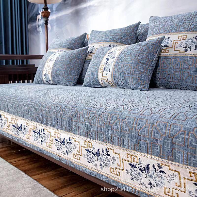 

Прочный Нескользящий Всесезонный Чехол на Подушку для Дивана в Китайском Стиле 90*210cm (with strap) серый/синий