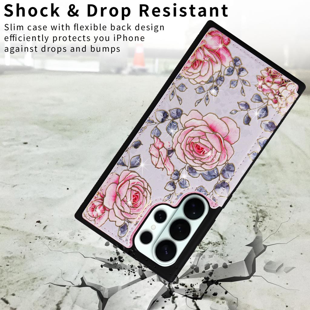 For Samsung Galaxy S26 Ultra Case Flower Leather TPU RFID Blocking Phone Cover Card Slots