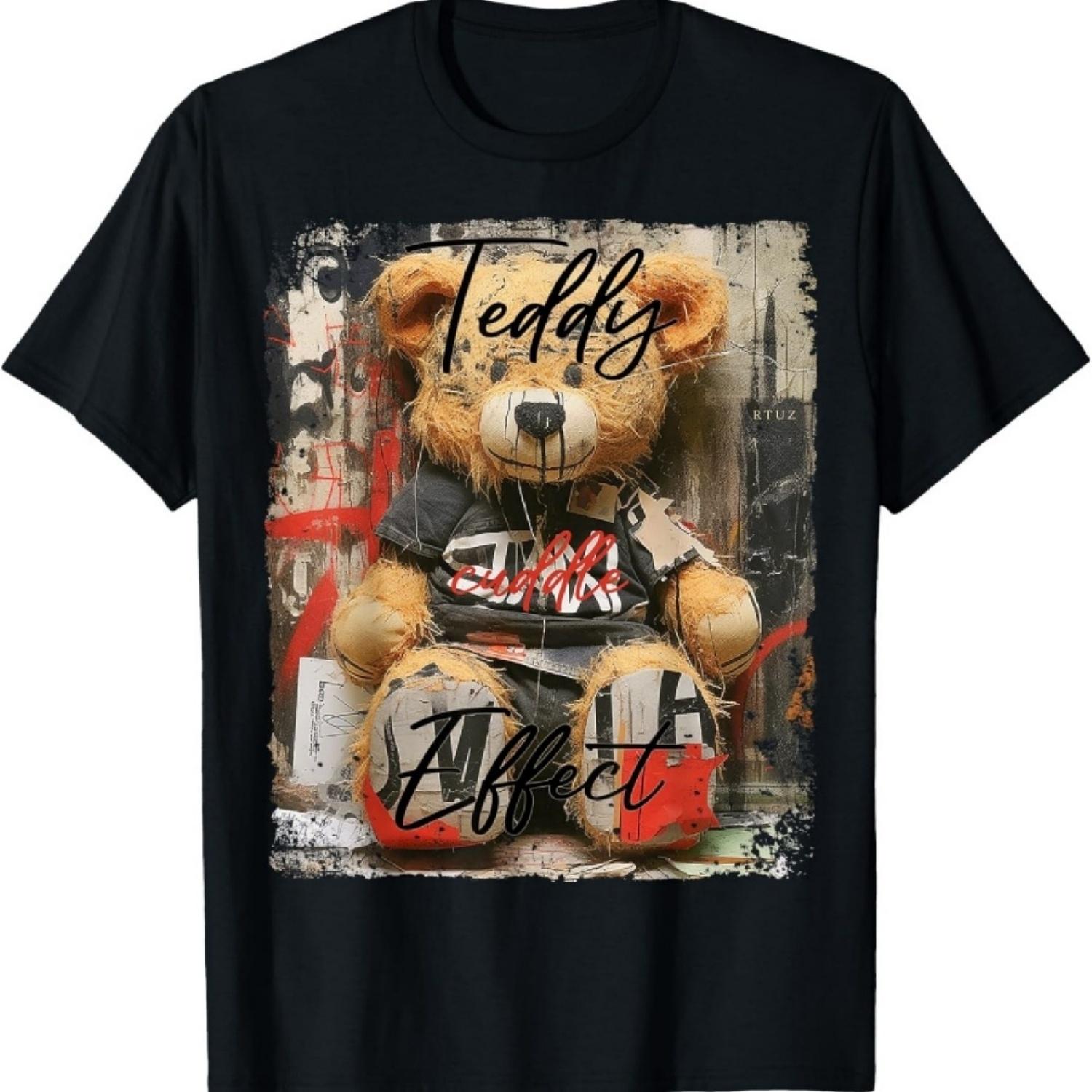 Милый граффити винтажная футболка с плюшевым мишкой, Маленький, Черный S чёрный