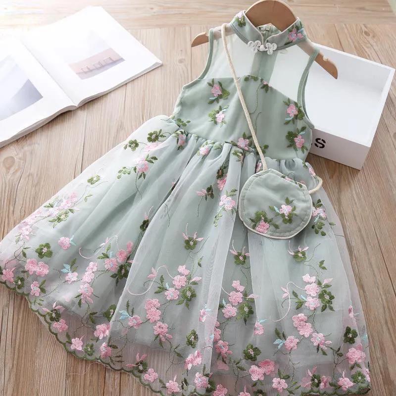 Robes à fleurs fraîches de printemps et d'été pour filles, robes en maille sans manches pour enfants moyens et petits