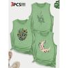 Dog Lover Paw Print Combination Gift Printed Pattern Round Neck3Pack of Sleeveless Vests for Women In Spring, Summer, and Autumn