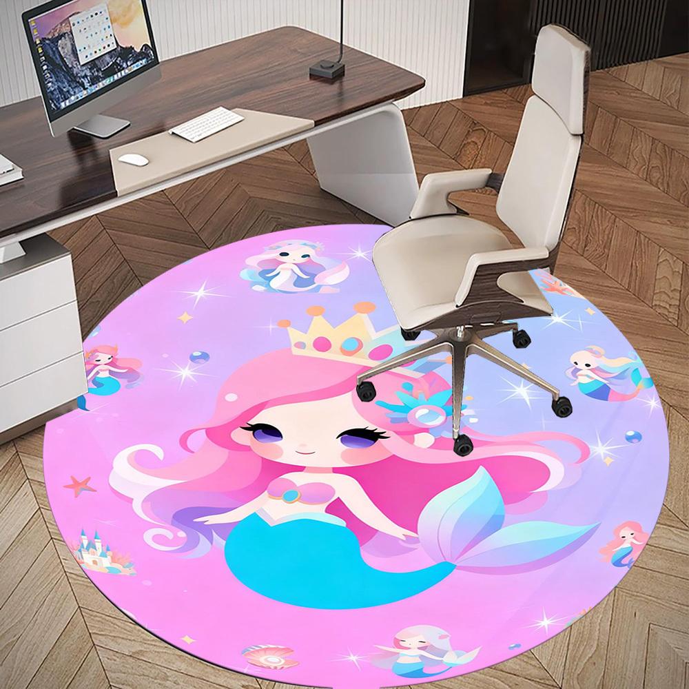 1PC Mermaid Fantasy Round Chair Mat Area Rug - Non-Slip, Floor Mat for Office, Bedroom, and Indoor Decor -Gift D1127264
