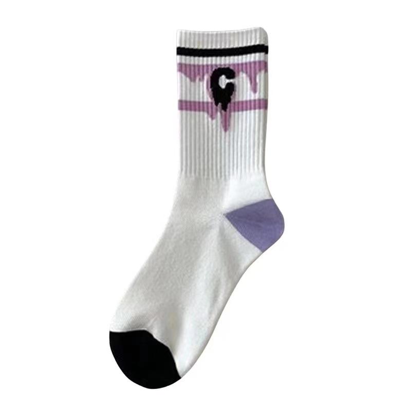Damskie białe skarpetki śliczne bawełniane skarpetki z sercami kawaii preppy koreański styl anime fioletowe skarpetki damskie