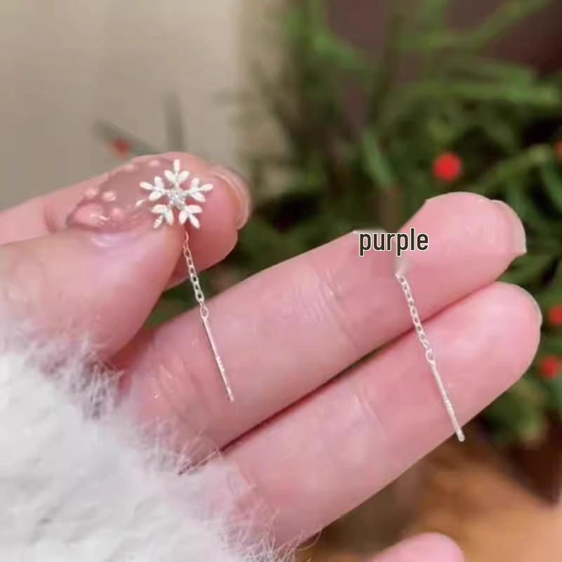 Exquisite Silver Rhinestone Snowflake Tassel Earrings for Women