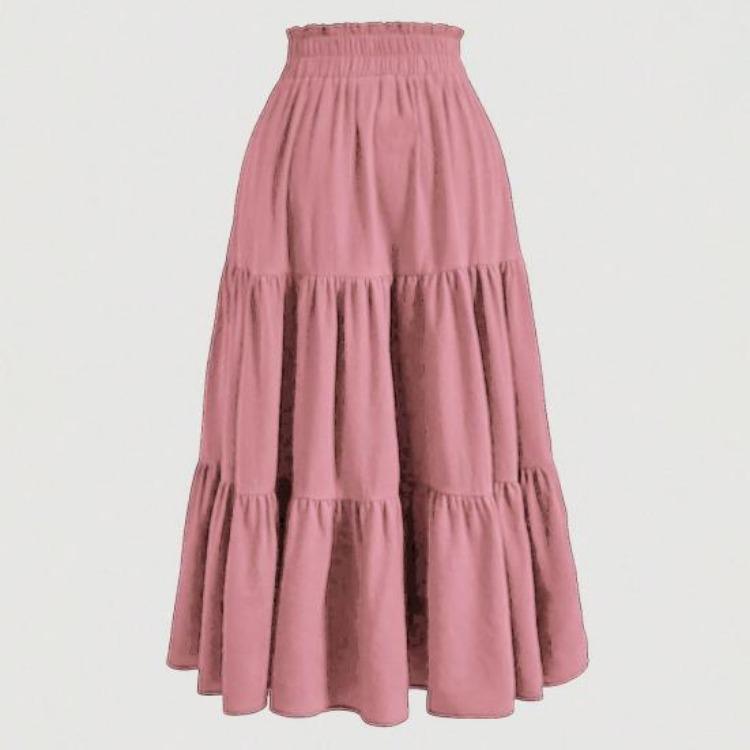 Gonna Estiva da Donna Stile Bohemien Elastica Vita Alta Coulisse Regolabile Gonna a Torta Linea ad A Colore Unito