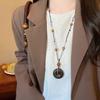 New Chinese wooden safety buckle pendant necklace female retro ethnic style pull rope sweater chain necklace