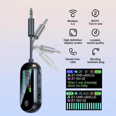 Bluetooth 5.4 Sender Empfänger 2-in-1 Stereo 3,5mm AUX Flugzeug Audio Drahtloser Adapter Mikrofon für TV PC Kopfhörer Auto Flugzeug