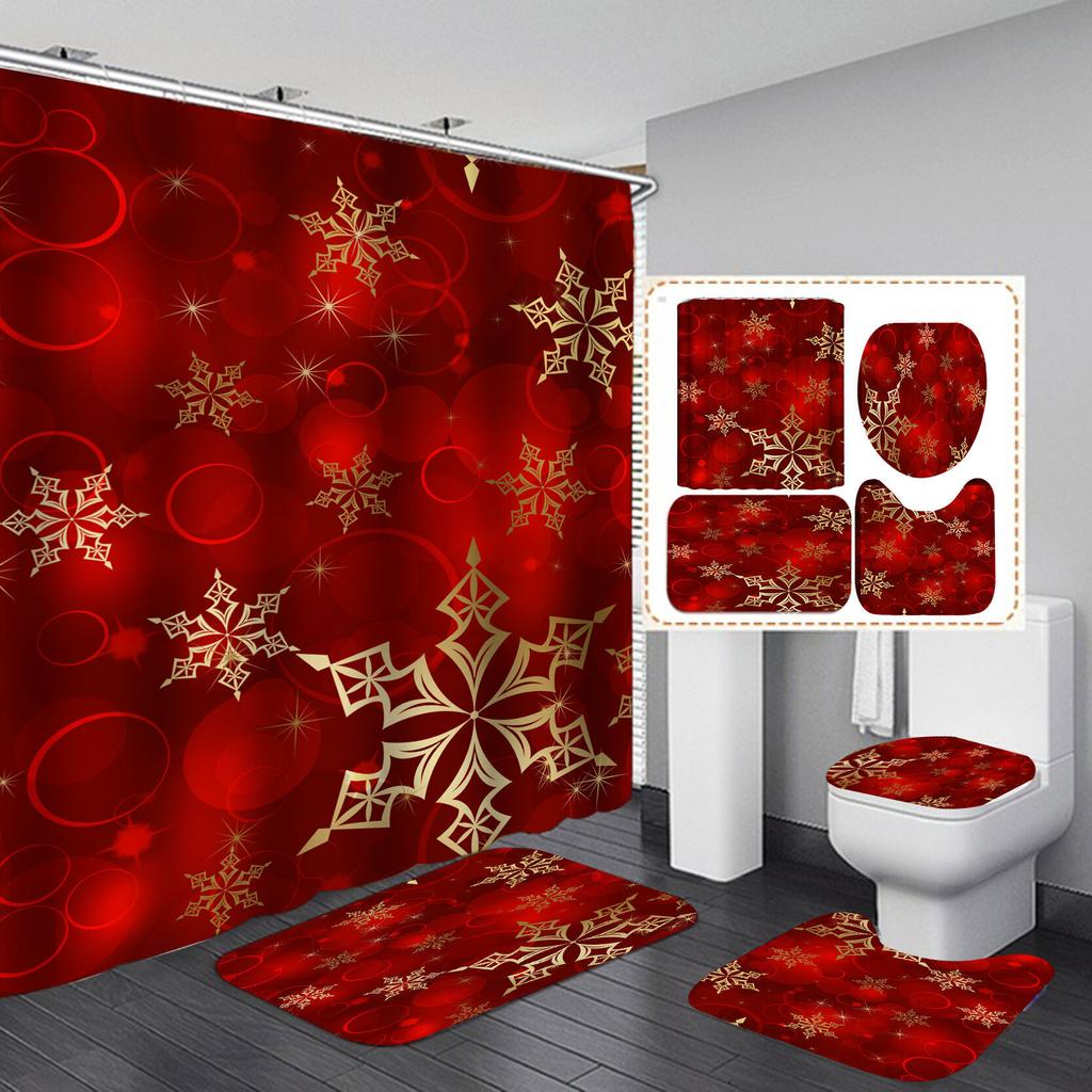 Marry Christmas Shower Curtain Red Santa Claus Printed Waterproof Polyester Bath Curtain For New Year Christmas Bathroom Decor