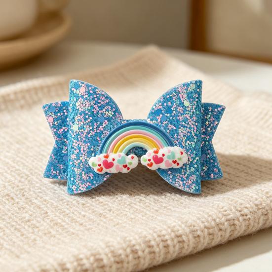 Girl Hairpin Three-Dimensional Bow Shape Rainbow Gradient Color Glitter Hair Clip Side Bangs Party Hair Accessory
