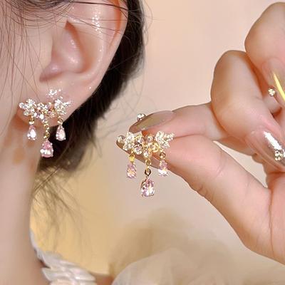 Zirkon Blume Wassertropfen Fransen Ohrringe exquisites Temperament elegante Steckerohrringe Nischenmode High Sense Ohrringe Frauen