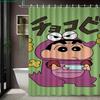 Crayon Shin-Chan Himawari & Pink Crocodile Toy Cartoon 2D Print Waterproof Shower Curtain, Minimalist White With Colorful Stars