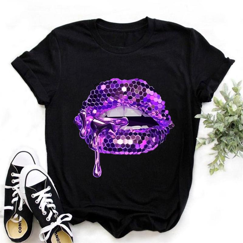 T-shirt Donna Stampata Con Strass E Cuciture Lucide – Futuro Fashion – Manica Corta – Taglie S-L – FB302 (Nera) - Foto 2