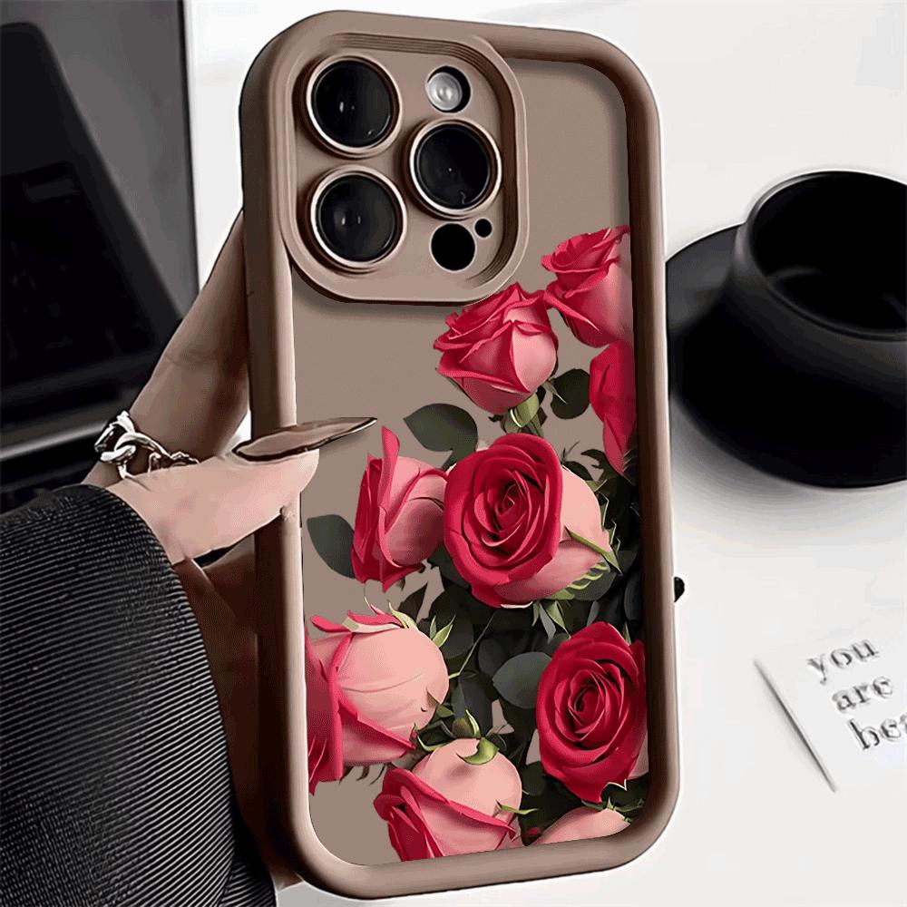 Rose Floral Pattern For iPhone 15 14 13 12 11 Pro Max XS X XR Max Mini IPhone 7 8 Plus SE 2022 Shockproof Candy Soft Cover