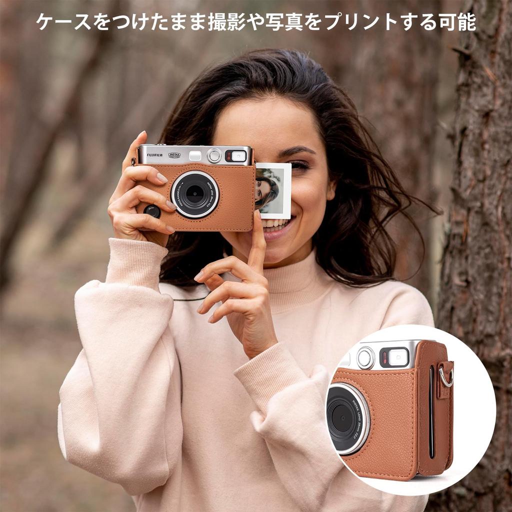Kinokoo Instax Mini Evo Case with Precision Charging Port Photo Printer Allows Charging Without Removing the Case & - (Brown)