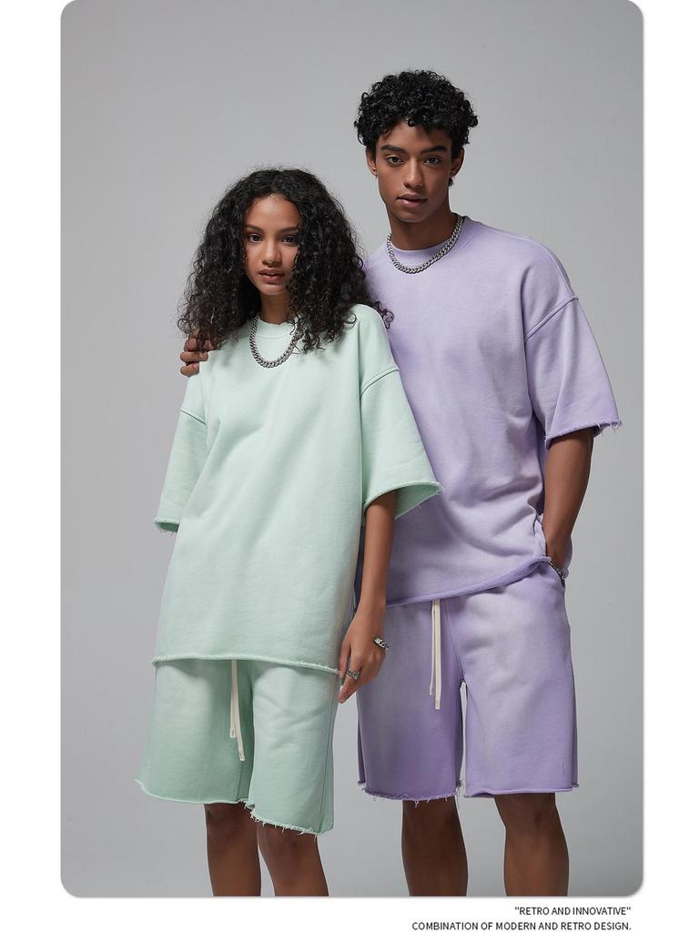 ARTIE Herren 2024 Sommer Spraygefärbtes Distressed Kurzarm-Shorts-Koordinationsset