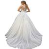 European and American New Wedding Dress Crew Neck Lace Long Sleeve Satin Thin Can Be Ordered Large Size