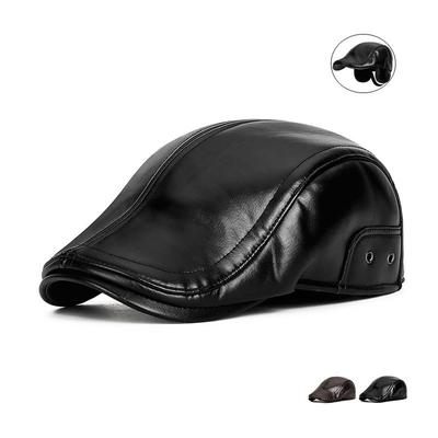 Autumn Winter Coldproof Warm PU Forward Cap Men's Outdoor Velvet Windproof Middle-aged And Elderly Ear Protection Cap
