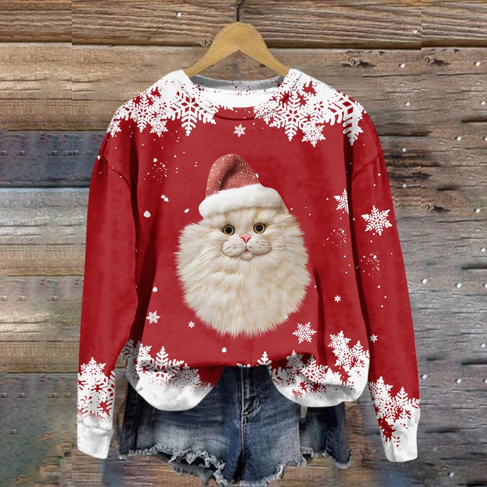 

Женская модная рождественская принтованная толстовка с длинным рукавом и круглым вырезом XXL красный