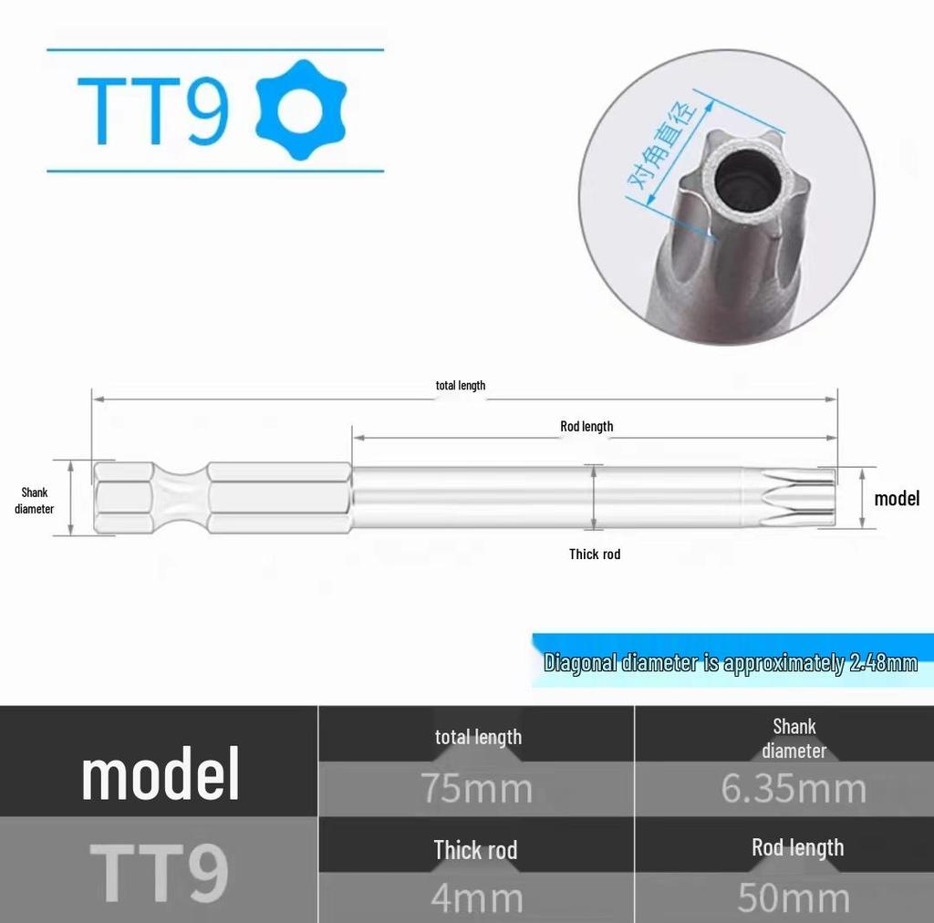 Plum Blossom Magnetic Hex, Phillips & Star Head Screwdriver Bits (T5-T25)