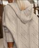Trench da Donna con Cappuccio a Maglia Intrecciata - Lunghezza Media, Stile Europeo & Americano