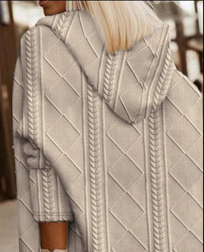 Trench da Donna con Cappuccio a Maglia Intrecciata - Lunghezza Media, Stile Europeo & Americano