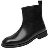 Chelsea boots men's winter velvet zipper British leather shoes men's high-top black inner height-increasing Martin boots men's