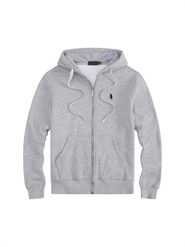 Men's Fleece-Lined Little Pony Embroidered Hoodie - Autumn/Winter, Loose Fit, Plus Size, Solid Color, Polo Style