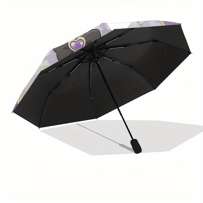 Kuromi,Cute Automatic Folding Umbrella-Simple 8-Rib Design, Bright Cartoon Pattern, Durable Iron Frame, Suitable For Travel, Outdoor, Beach-