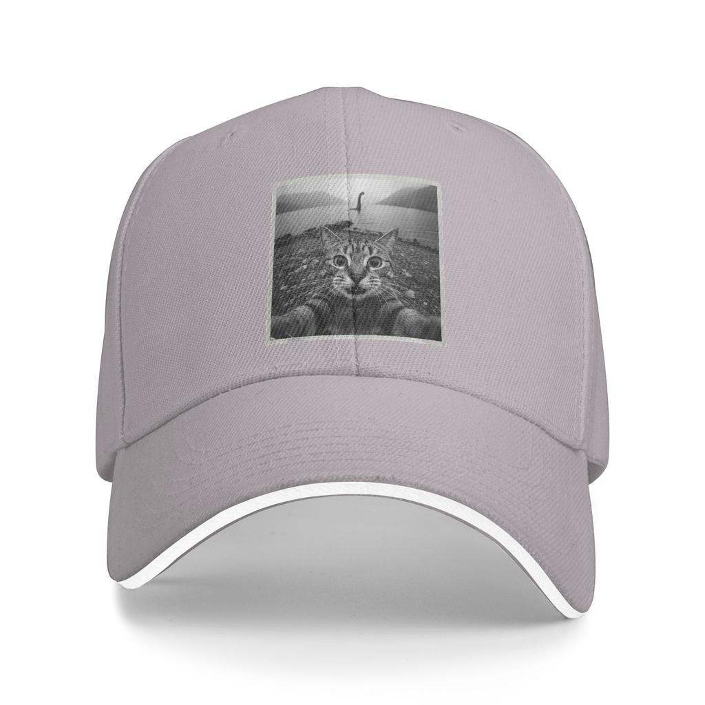 Cat Selfie with Loch Ness Funny Cat Lover Hallowee Casual Baseball Cap Summer Trucker Hat Breathable Running Hippie Hip Hop Hats