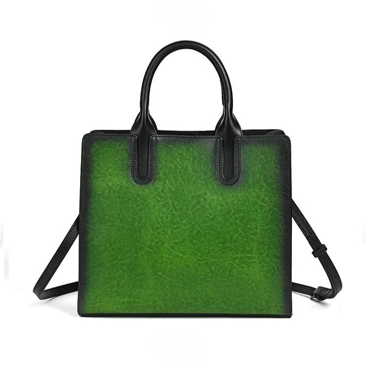 Johnature Genuine Leather Women's Handbag Retro Embossed Large Capacity Shoulder Crossbody Bags