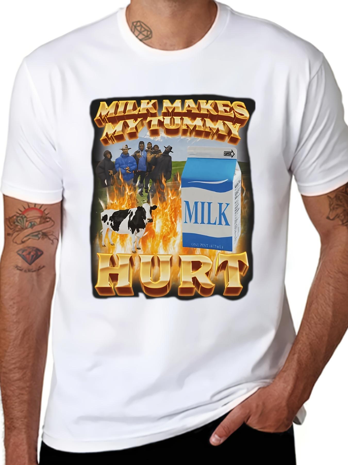 

Milk Makes My Tummy Hurt TShirt Funny Mens Short Sleeve Graphic Tshirt Summer Retro Round Neck Casual Outfit Fashion Tee Tops S