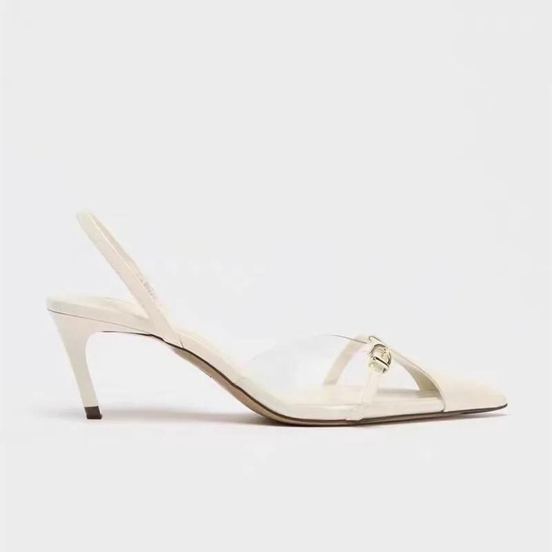 Fashion Sexy Transparent PVC High Heels Women Fashion Pointed Toe Slingback Buckle Brand Designer Shoes Comfortable Commuter Office Shoe
