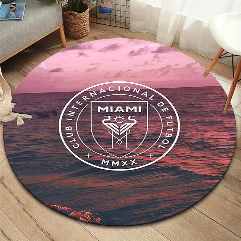 Inter Miami CF Round Area Rug,Carpet Rug for Living Room Bedroom Sofa Playroom Decor,Non-slip Floor Mat