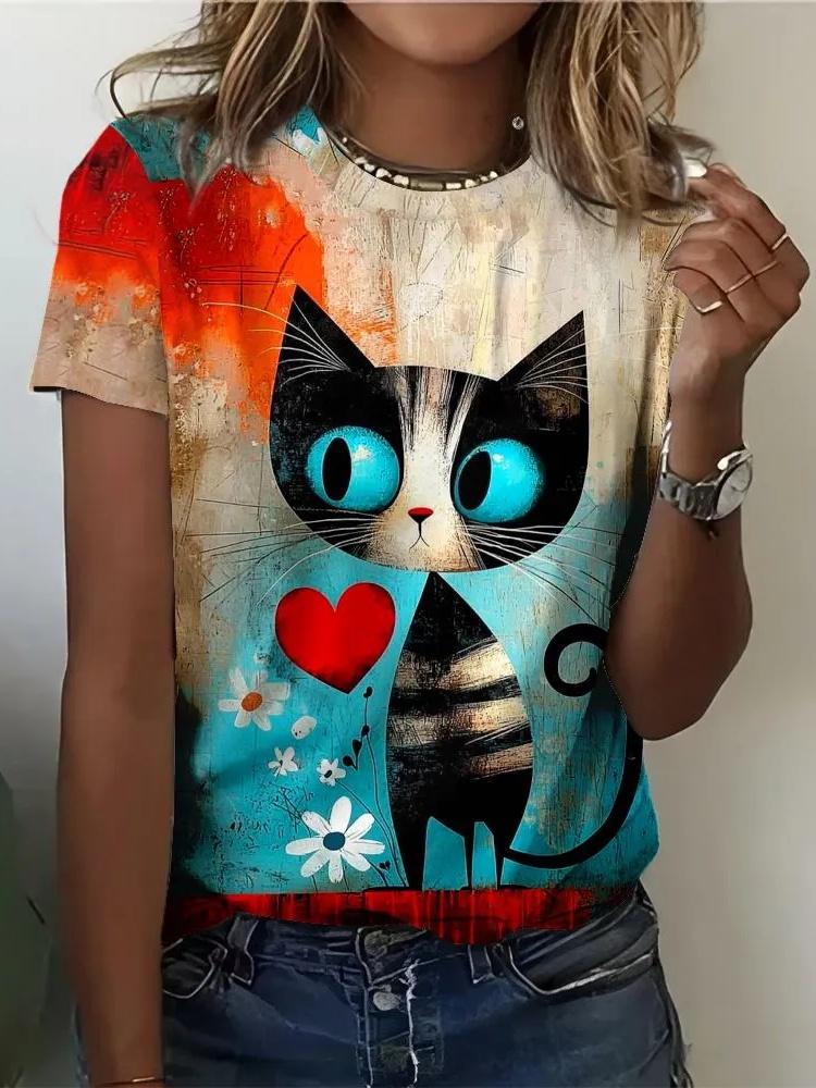Fashion Women's Clothing High-end Round Neck Cool 3D Print Simple T-Shirts