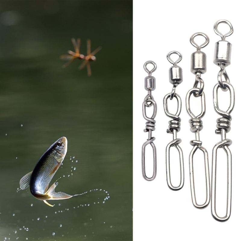 10Pcs Highly Strength Rolling Ball Bearing Snap Fishing Barrels Swivels Baits Connectors Clip for Saltwater Freshwater