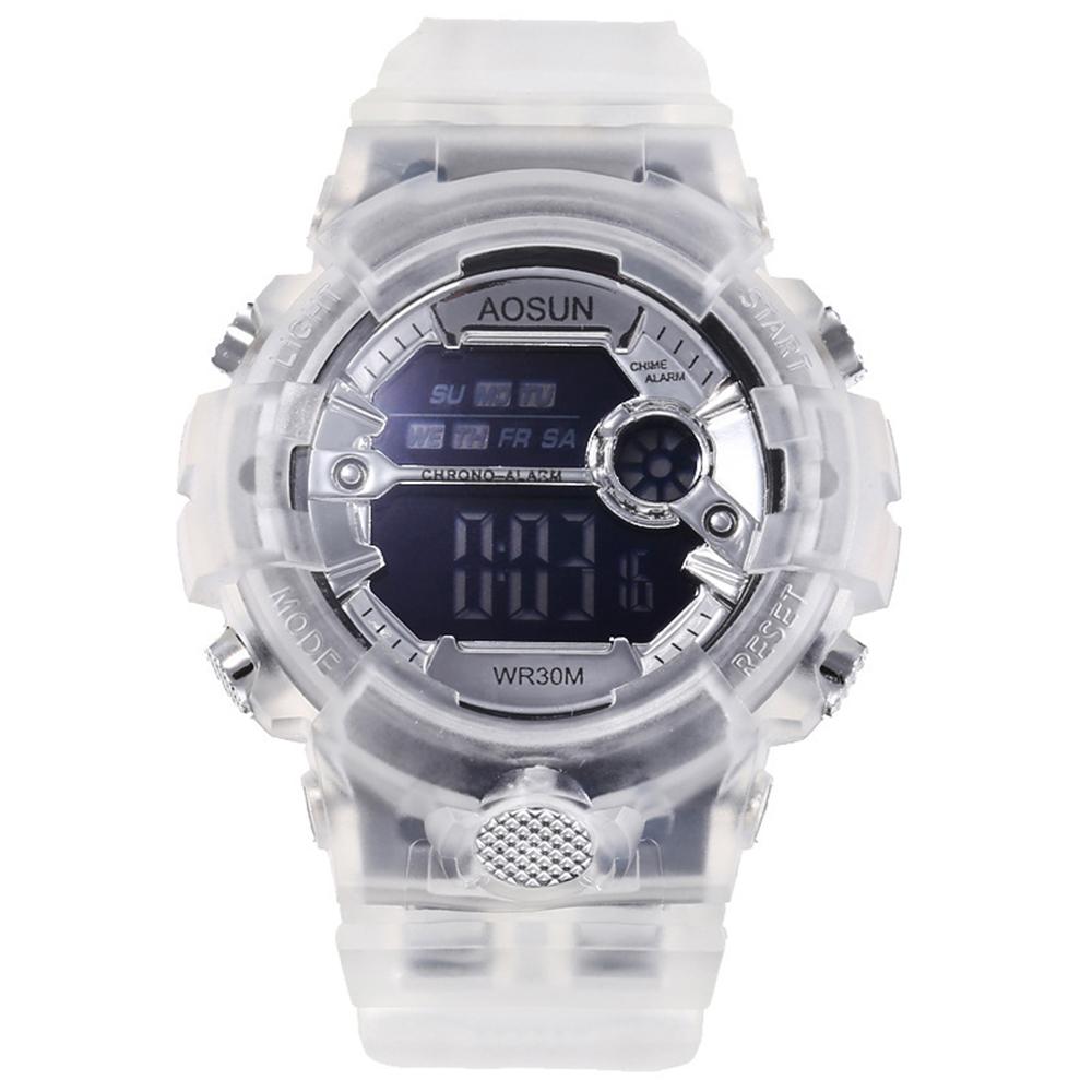 

Teens Transparent Plastic Date Sports Watches LED Digital Watch Alarm Clocks Electronic Wristwatch серебряный