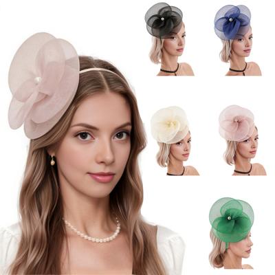 Women Fascinators Hat Headband Base Design Stable Non-Slip Lightweight Mesh Flower