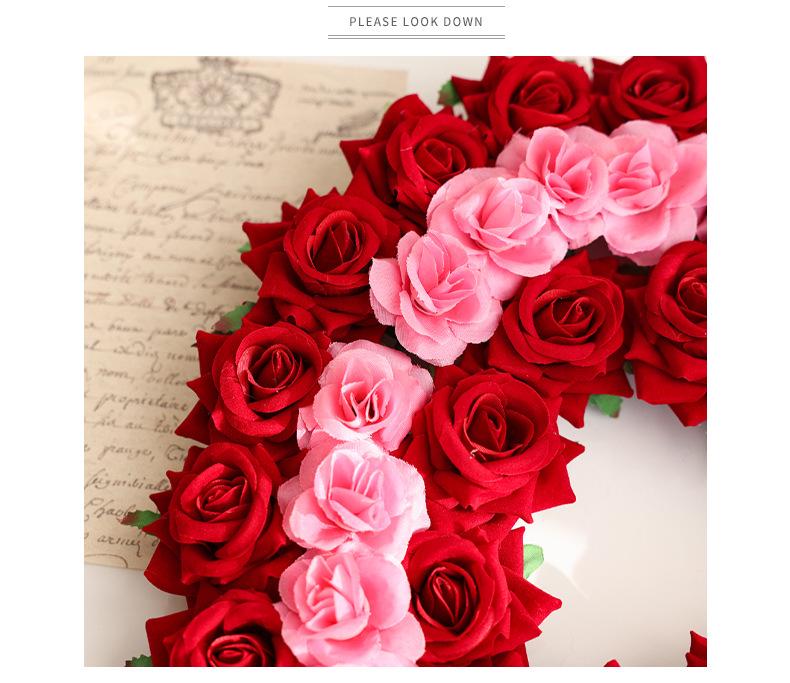 Valentine's Day Red & Pink Floral Double-Layer Heart Garland - Window & Door Decoration