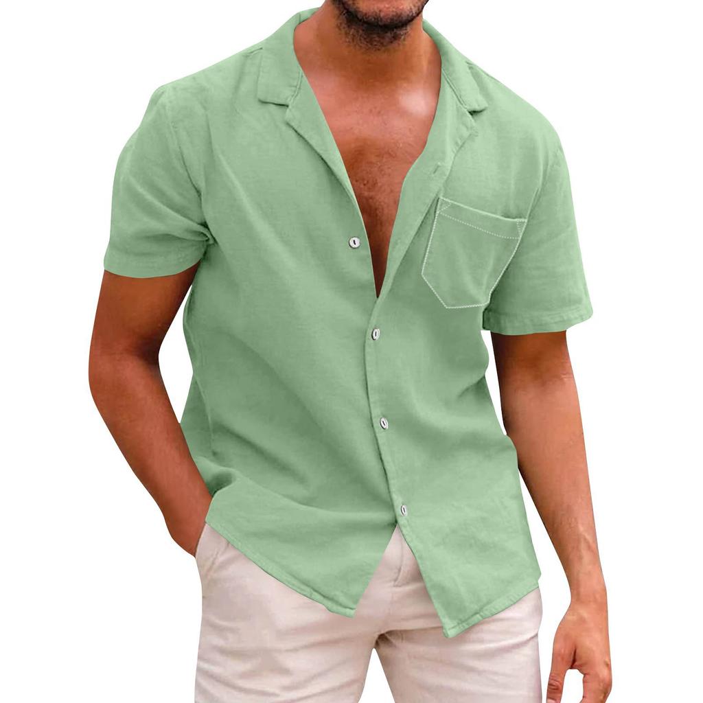 Men's Solid Color Pocket Button Short Sleeve Shirts Men's Casual Fashion Short Sleeve Shirts