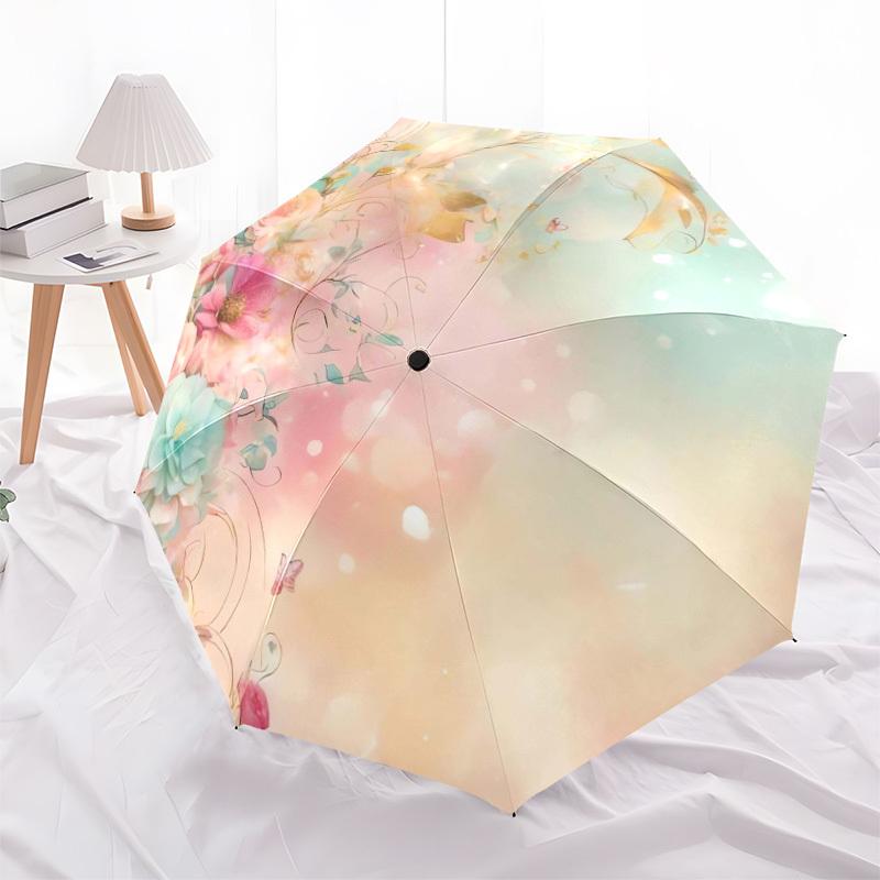 1pc Floral Fantasy Pastel Garden Umbrella with Plastic Handle,Suitable for All Seasons Home Travel Outdoor UmbrellaDD412